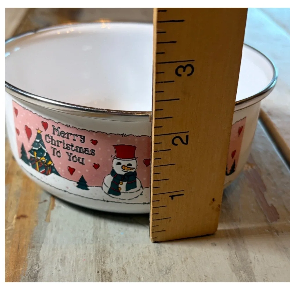 Vintage Christmas Enamelware Nesting Bowls Sets of 3 Santa Bear Holiday Kitchen